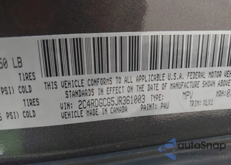 2018 Dodge Grand Caravan Sxt z USA, uszkodzony, nr VIN 2C4RDGCG5JR361003